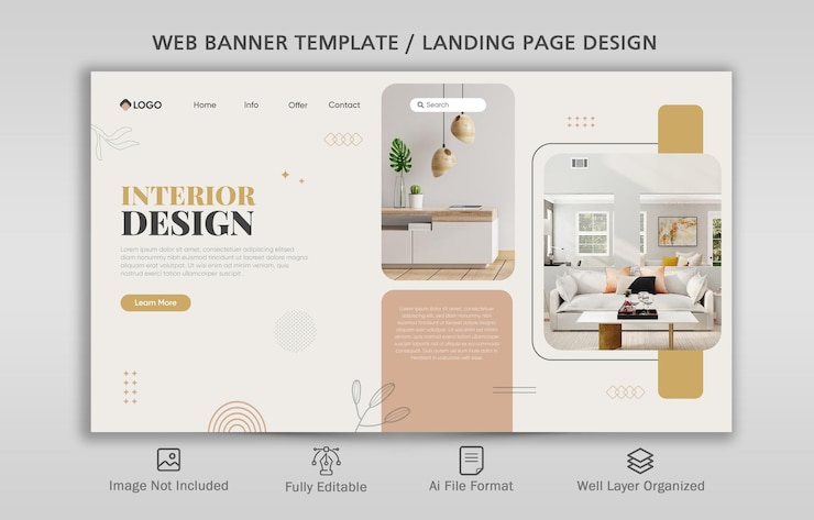 Vector página de inicio de diseño de interiores para el hogar, plantilla de banner web