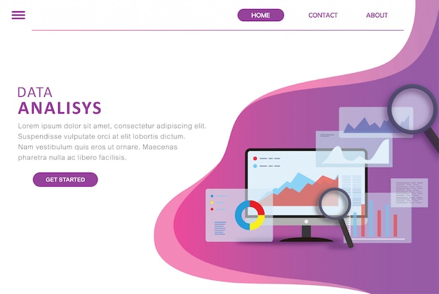 Vector página de inicio de diseño plano de análisis de datos