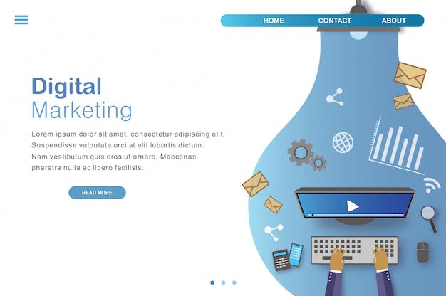 Página de inicio de diseño plano de marketing digital.