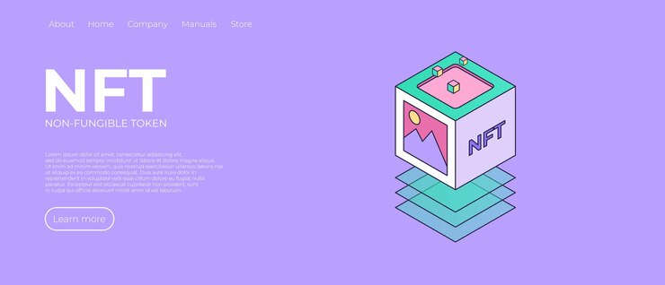 Vector página de inicio de diseño de tema nft ilustración de concepto abstracto nft en diseño isométrico blockchain o mercado de tokens no fungibles diseño de ilustración vectorial