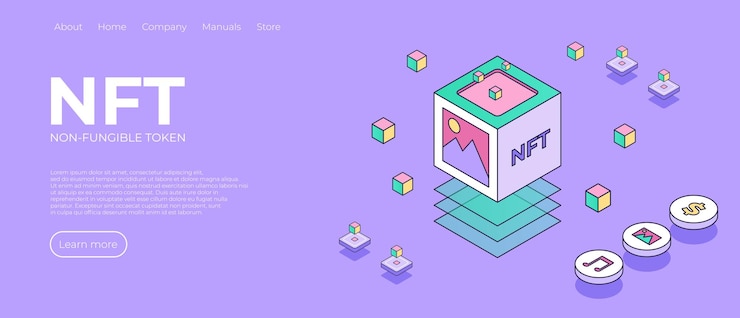 Vector página de inicio de diseño de tema nft ilustración de concepto abstracto de nft en diseño isométrico blockchain de token no fungible o mercado en teléfono inteligente diseño de ilustración vectorial