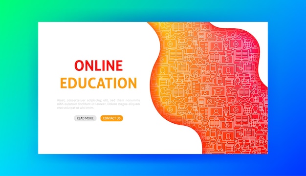 Página de inicio de educación en línea. Ilustración de vector de diseño de esquema.