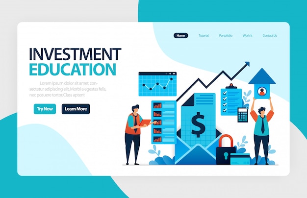 Vector página de inicio de educación sobre inversiones