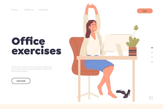 Vector página de inicio de ejercicios de oficina para el sitio web de servicios en línea para descansar y relajarse en el lugar de trabajo