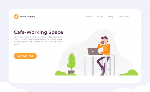 Vector página de inicio del espacio de trabajo de cafe