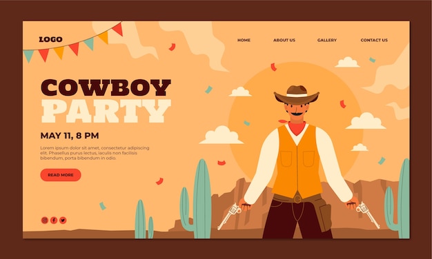 Vector página de inicio de fiesta de vaqueros de diseño plano