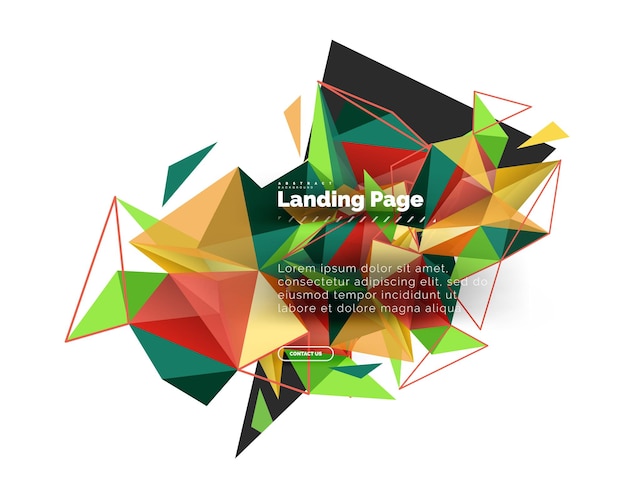 Página de inicio de fondo abstracto de diseño triangular Triángulos coloridos de estilo polivinílico bajo en blanco