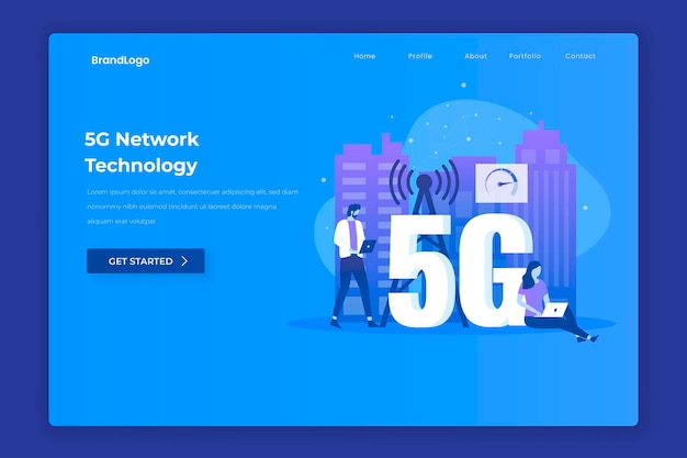 Vector página de inicio de ilustración plana de la tecnología de red 5g