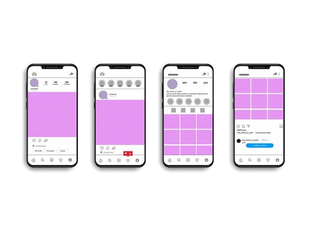 Vector página de inicio de instagrammarco de fotos de instagram realista en la colección de teléfonos inteligentes