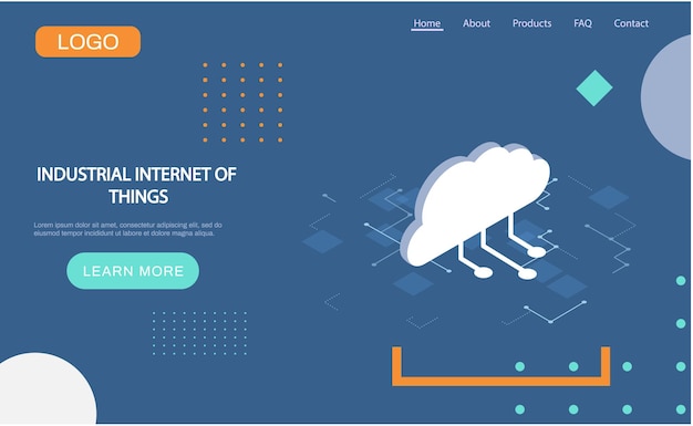 Vector página de inicio de internet industrial de las cosas tecnología en la nube y redes diseño de concepto de computación sistema de flujo de base de datos en la nube recursos de servicios de datos de internet revolución isométrica 4ir ai iot