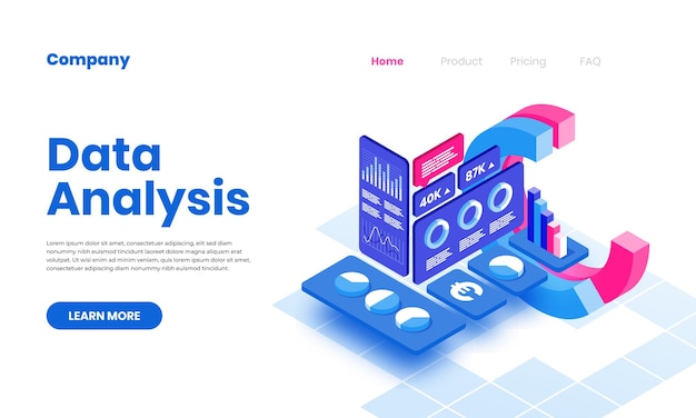 Vector página de inicio isométrica de análisis de datos