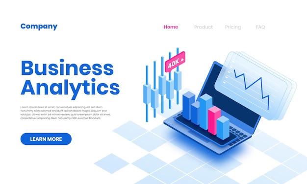 Vector página de inicio isométrica de business analytics