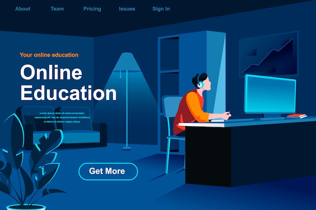 Vector página de inicio isométrica de educación en línea.