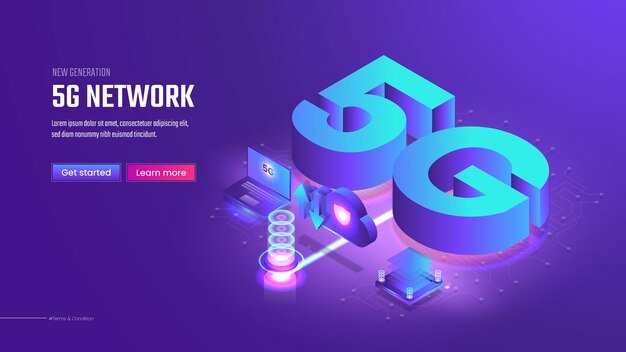 Página de inicio isométrica de tecnología de red 5g