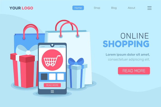 Página de inicio en línea de compras de diseño plano