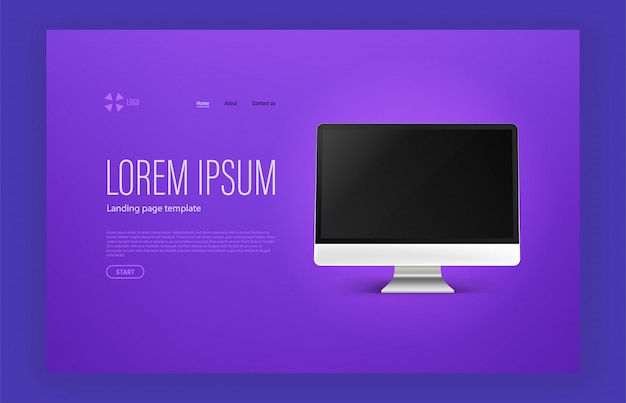 Página de inicio moderna y moderna con texto de muestra y computadora