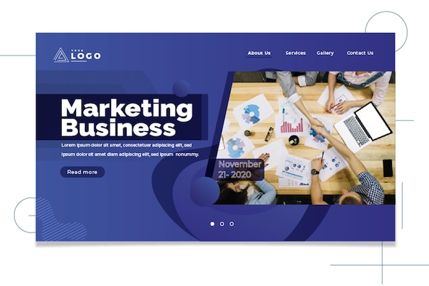 Página de inicio de negocios de marketing