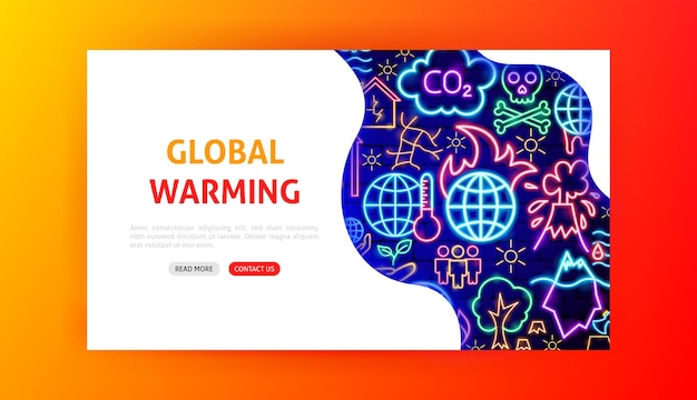 Página de inicio de neón sobre el calentamiento global