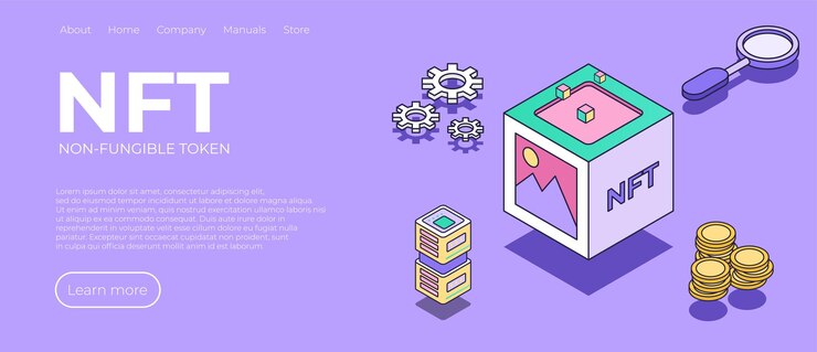 Vector página de inicio de nft concepto de token no fungible ilustración isométrica de dinero criptográfico