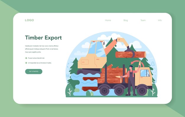 Página de inicio o banner web de la industria de la madera y producción de madera