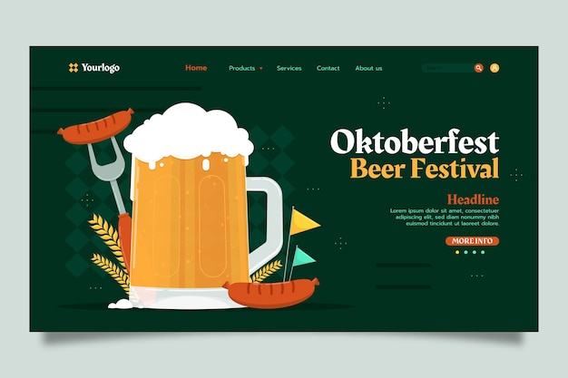 Vector página de inicio del paquete de marketing plano de oktoberfest