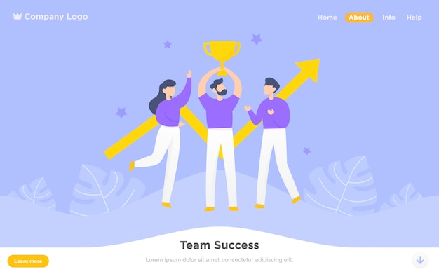 Vector página de inicio plana moderna del éxito del equipo