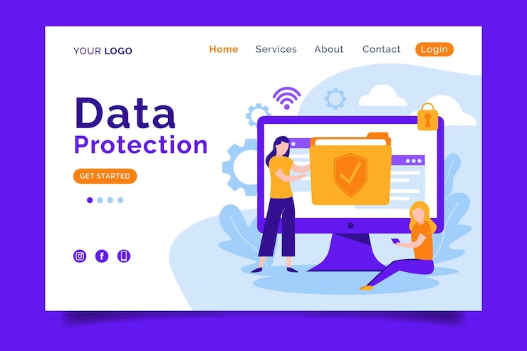 Vector página de inicio de protección de datos
