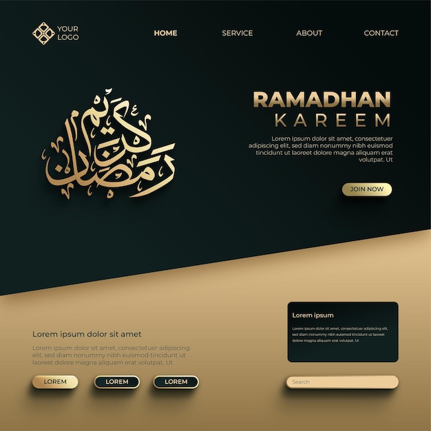 Vector página de inicio de ramadan kareem con caligrafía de lujo en color dorado