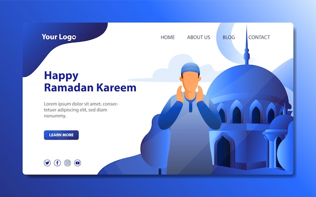 Vector página de inicio de ramadhan con ilustración de mezquita