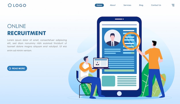 Página de inicio de reclutamiento en línea en estilo plano