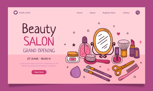 Vector página de inicio de salón de belleza dibujada a mano