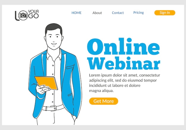 Página de inicio del seminario web en línea en estilo de línea fina.