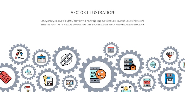 Página de inicio de SEO con iconos de colores Banner de icono de negocio de optimización de motores de búsqueda
