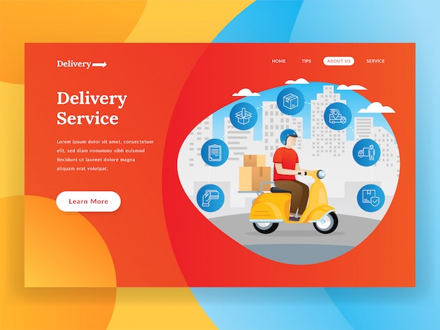 Página de inicio del servicio de entrega en línea con scooter