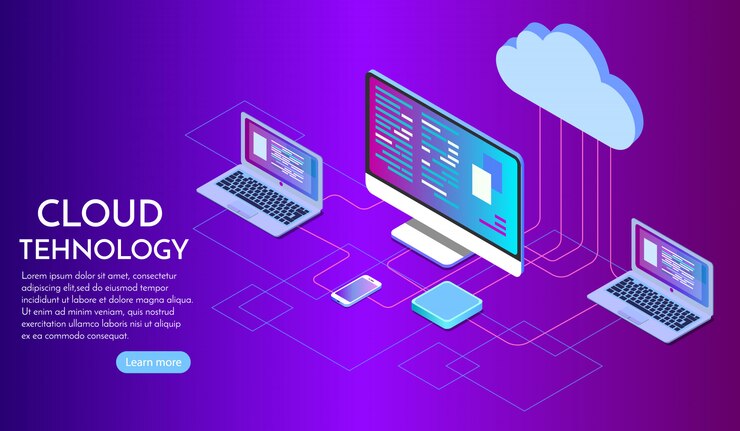 Vector página de inicio de servicios de computación en la nube isométrica