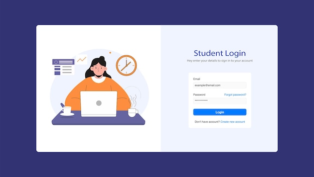 Página de inicio de sesión del estudiante ui con ilustración plana 2