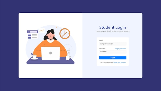 Vector página de inicio de sesión del estudiante ui con ilustración plana 2