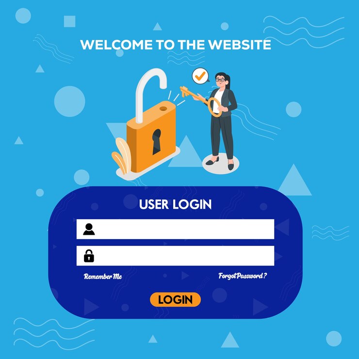 Página de inicio de sesión de usuario con diseño de Memphis y inicio de sesión en el sitio web