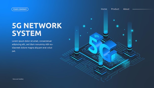 Página de inicio del sistema de red 5g isométrica 3d