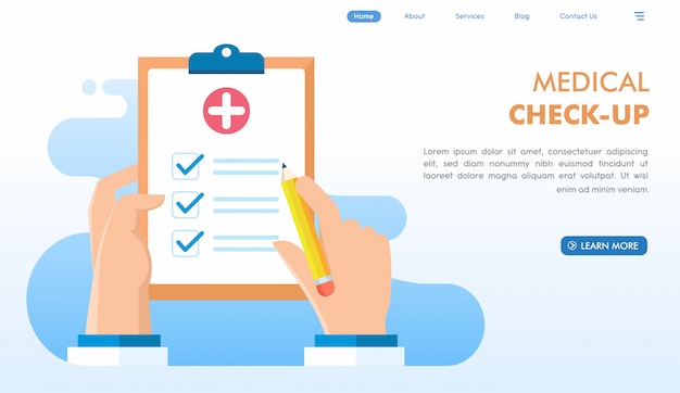Página de inicio del sitio web de chequeo médico
