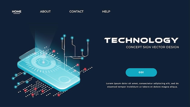 Página de inicio de un sitio web relacionado con tecnología electrónica computadoras y teléfonos en isométrica