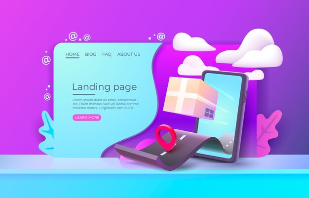 Vector página de inicio teléfono inteligente servicios de correo posición del paquete banner web en línea vector