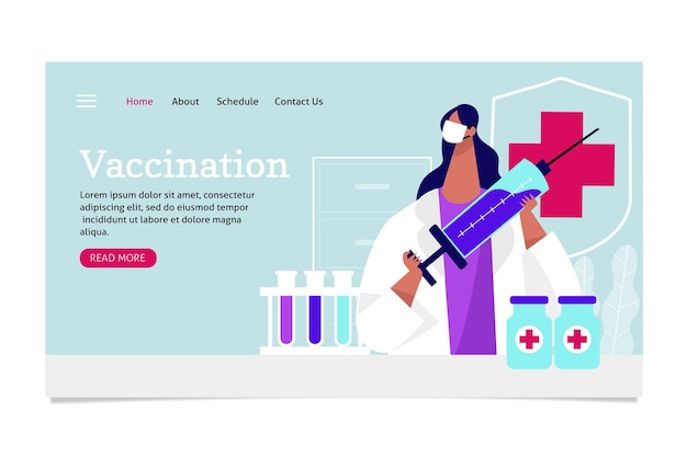Página de inicio de la vacuna contra el coronavirus de dibujos animados