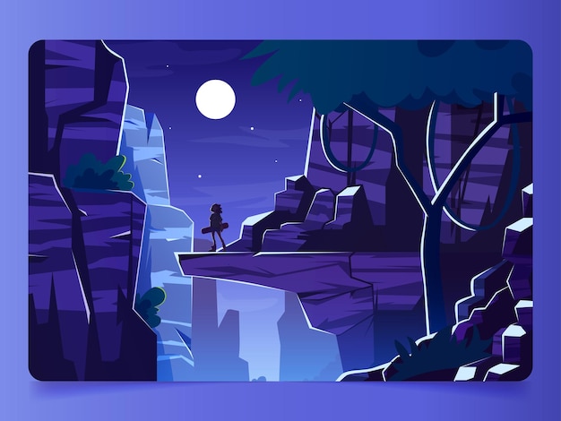 Página de inicio de vector con paisaje fantástico de dibujos animados de montañas rocosas