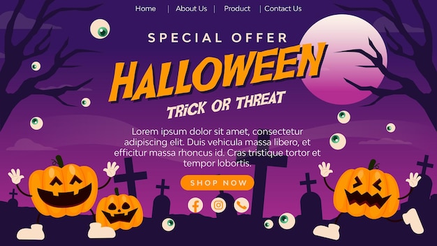 Página de inicio de venta de Halloween en fondo de diseño plano