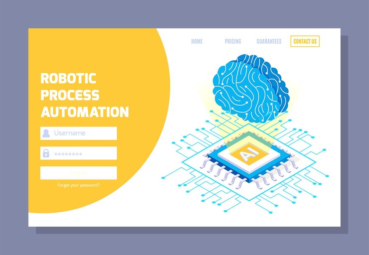 Vector página de inicio web isométrica de automatización de procesos robóticos