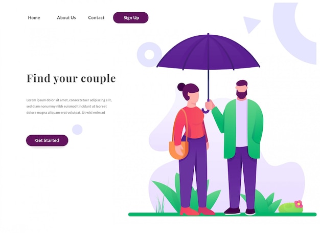 Vector página de inicio web pareja con paraguas