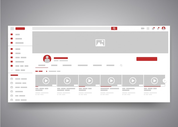 Página de interfaz de usuario del canal de video youtube del navegador web con campo de búsqueda y lista de videos.