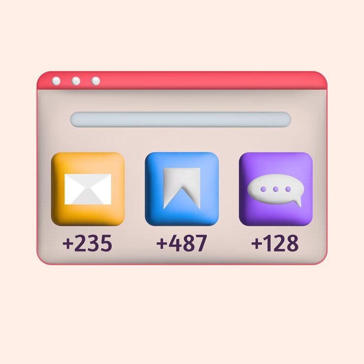 Vector página de internet 3d con iconos smm concepto de marketing en redes sociales ilustración de representación vectorial