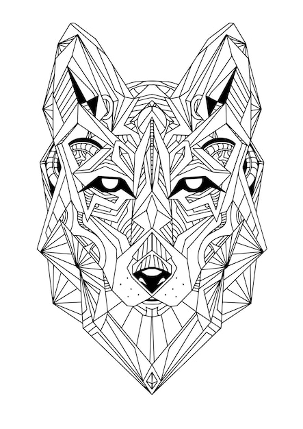 Vector página de libro de colorear adulto lobo abstracto